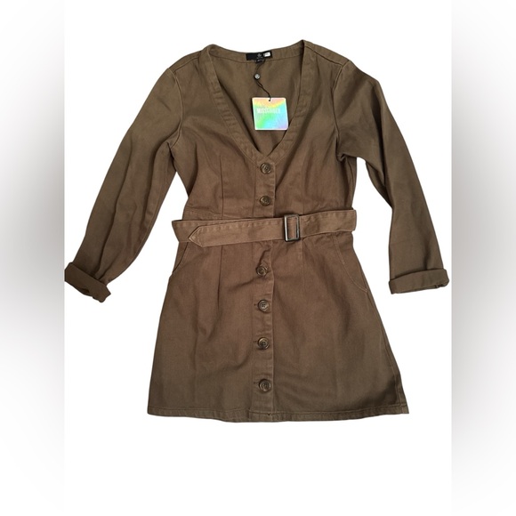 Missguided Dresses & Skirts - Olive Button-Front Belted Dress